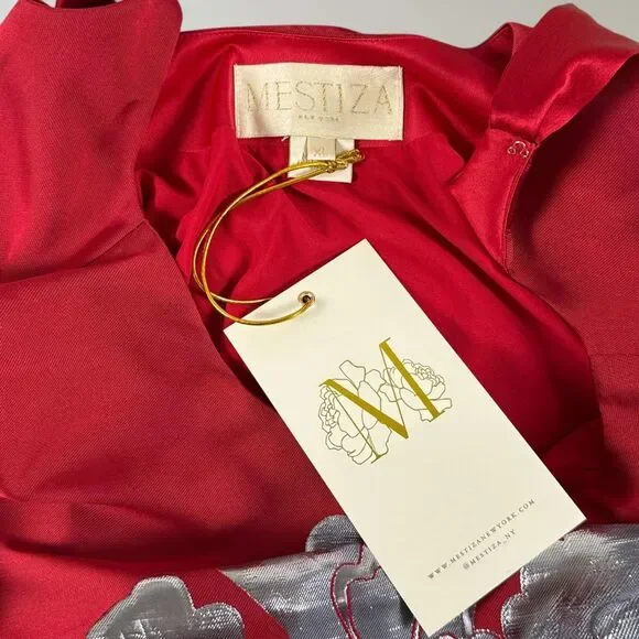 NWT Mestiza Rosanna Mini Dress A-line Red Silver Balloon Sleeves Cocktail Sz XL - Picture 8 of 14
